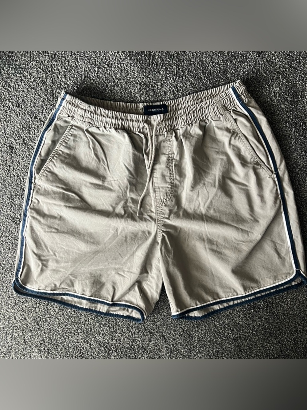 J. Crew Khaki Casual Drawstring Shorts with Navy Trim